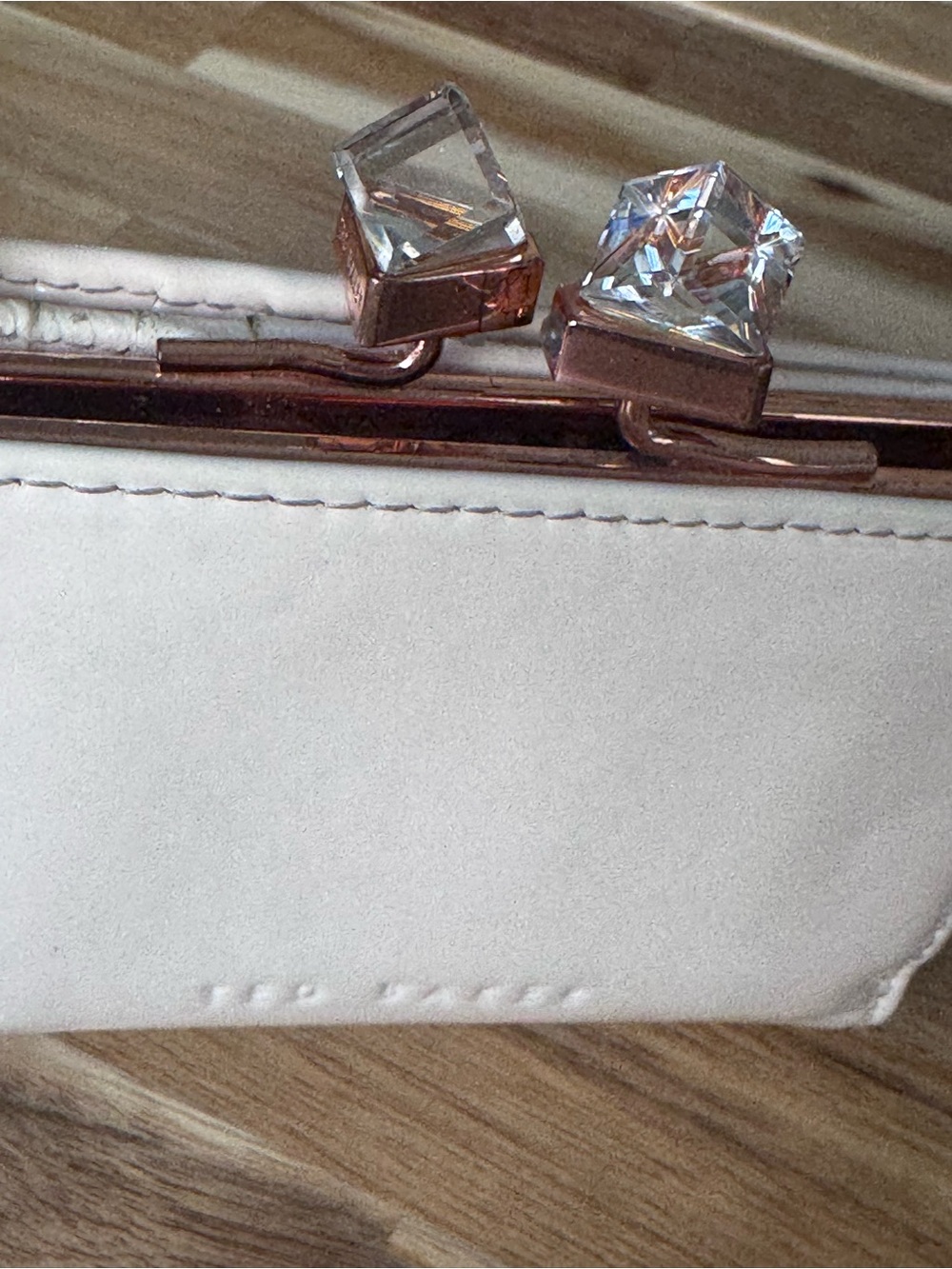 Ted Baker light pink Patent leather Clutch  wallet with glass closure snap